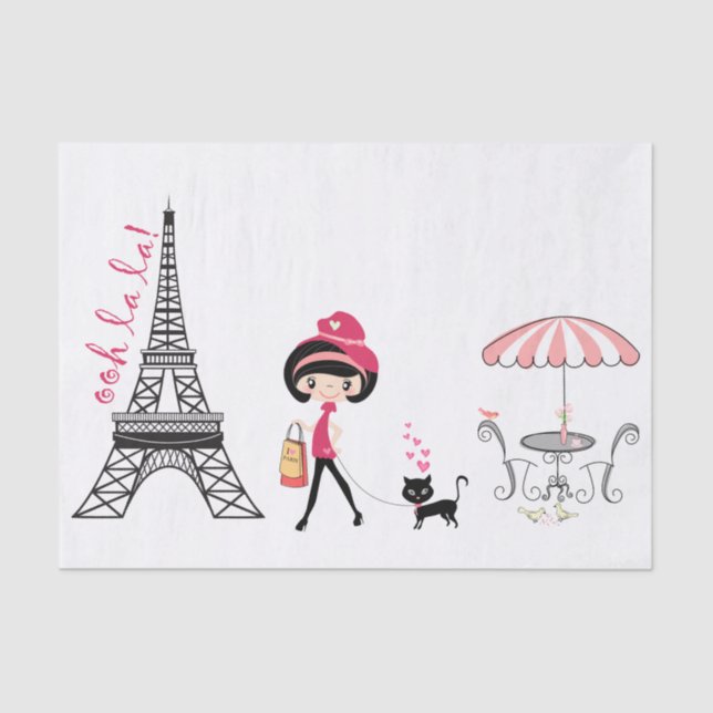 Papel De Seda Chica y Cat Eiffel Tower París (Anverso)