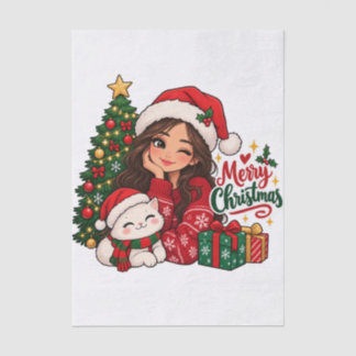 Papel De Seda Chica y gato de Navidad acogedores y lindos