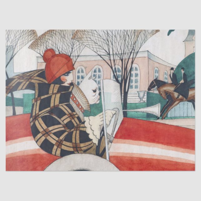 Papel De Seda Chica y pug en un automóvil (Anverso)