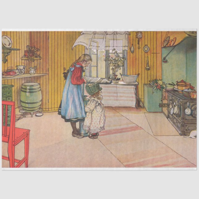 Papel De Seda Chicas en la cocina (arte sueco clásico) (Anverso)