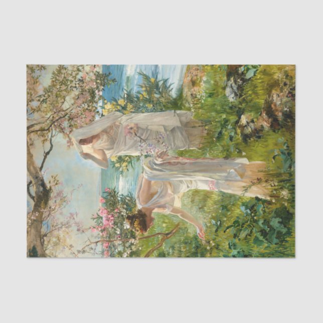 Papel De Seda Chicas griegos en la orilla, por Joaquín Sorolla (Anverso)