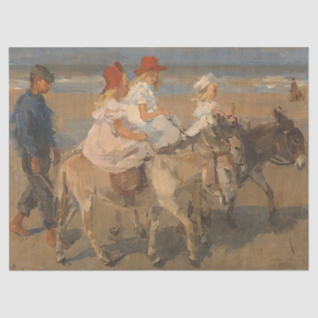 Papel De Seda Chicas montando burros en la playa (Isaac Israels) (Anverso)