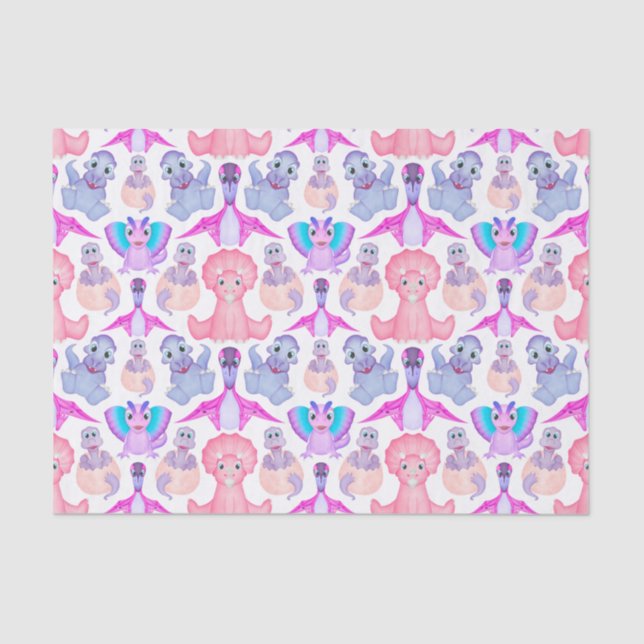 Papel De Seda Chicas pequeños Jurassic Dino cumpleaños Dinosauri (Anverso)