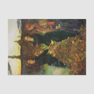 Papel De Seda Chicas recogen hojas de otoño para una hoguera