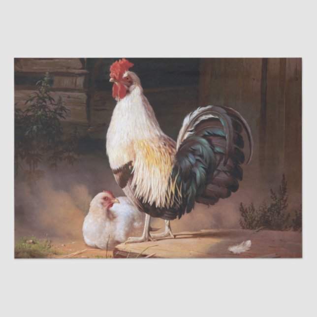 Papel De Seda Chicken Rooster Vintage Art (Anverso)