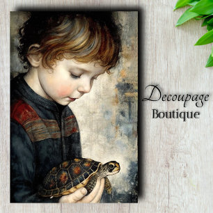 Papel De Seda Chico Antiguo con Decoupage de Retrato de Tortuga