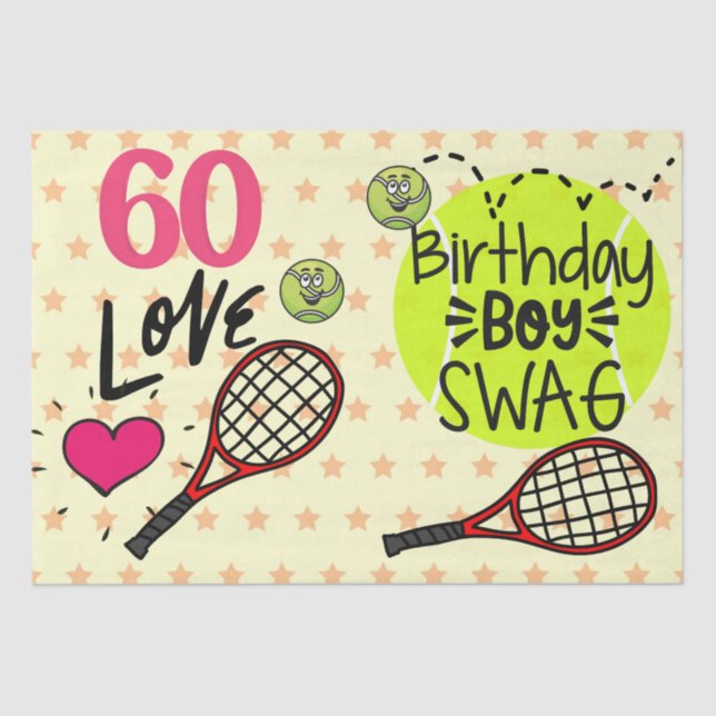 Papel De Seda Chico de cumpleaños número 60 de tenis (Anverso)