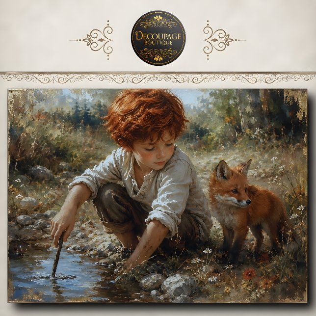 Papel De Seda Chico pelirrojo zorro decoupage de bosque (Redhead Boy Fox Woodland Decoupage Tissue Paper)