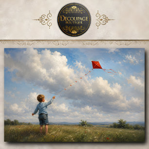 Papel De Seda Chico volando una cometa roja decoupage