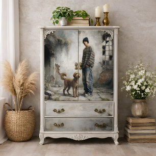 Papel De Seda Chico y Perro Calma Urbana Suave Neutro decoupage
