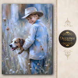Papel De Seda Chico y perro de granja decoupage