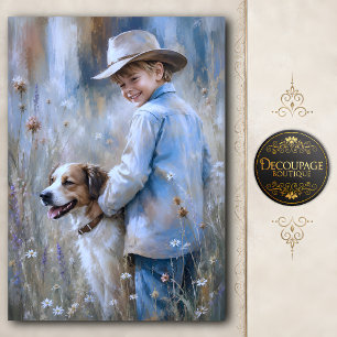Papel De Seda Chico y perro de granja decoupage