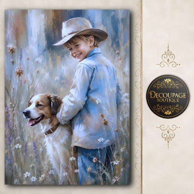 Papel De Seda Chico y perro de granja decoupage (Boy and Farm Dog Decoupage Tissue Paper)