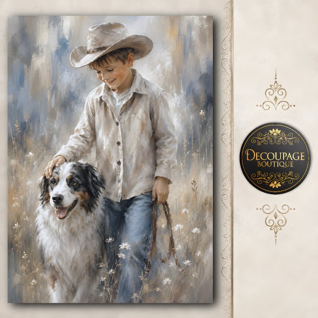 Papel De Seda Chico y perro de rancho decoupage (Boy and Ranch Dog Decoupage Tissue Paper)