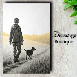Papel De Seda Chico y Perro Decoupage Campestre
