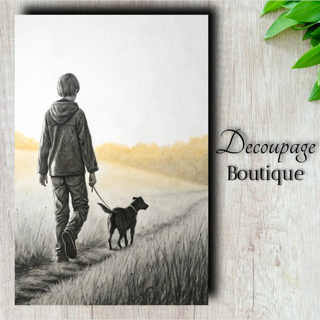 Papel De Seda Chico y Perro Decoupage Campestre (Boy and Dog Countryside Decoupage Tissue Paper)