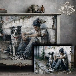 Papel De Seda Chico y Perro Quietud Urbana Lluviosa Decoupage