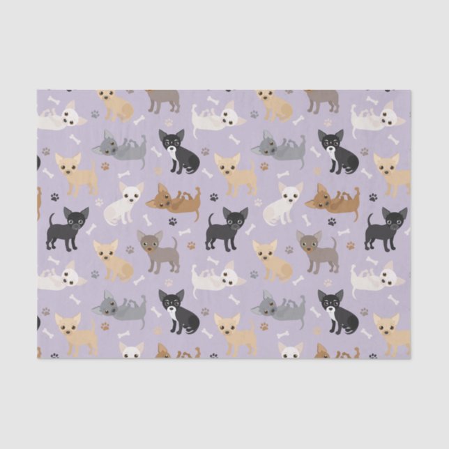 Papel De Seda Chihuahua Bones and Paws Purple (Anverso)