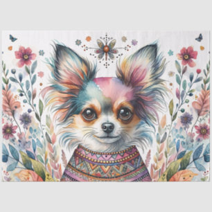 Papel De Seda Chihuahua Caprichoso en Acuarela Floral Boho