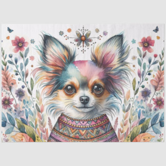 Papel De Seda Chihuahua Caprichoso en Acuarela Floral Boho