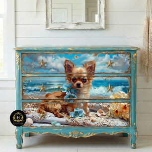 Papel De Seda Chihuahua de Pelo Largo Decoupage de Playa