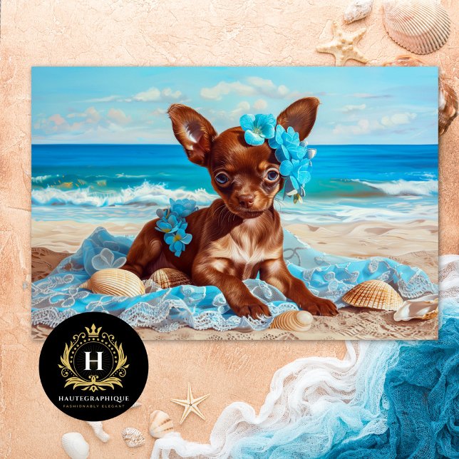Papel De Seda Chihuahua Puppy Blue Floral Beach Decoupage (Subido por el creador)