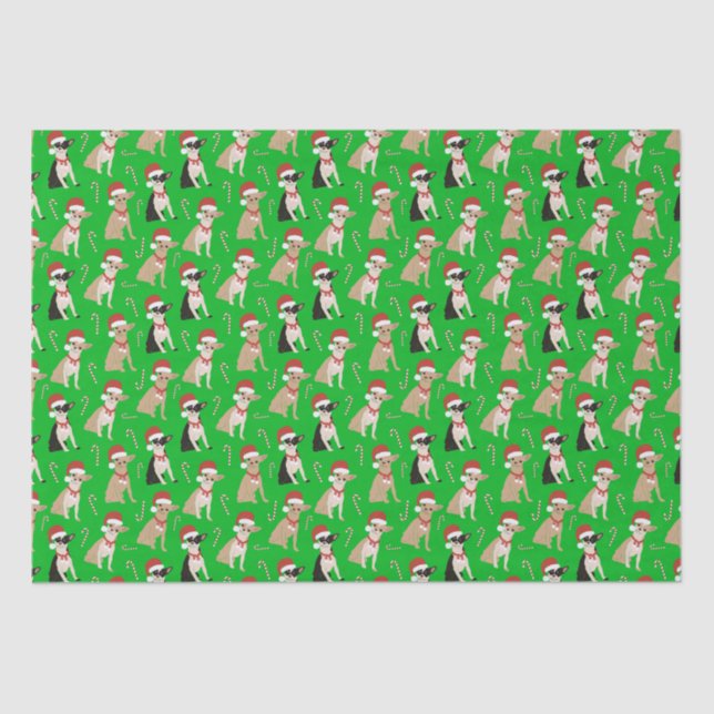 Papel De Seda Chihuahua Santa Hat Candy Candy Green Navidades (Anverso)