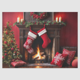 Papel De Seda Chimenea de Navidad acogedora con calcetines Decou