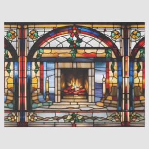 Papel De Seda Chimenea de Navidad de Vidrio Pintado Falso Decoup