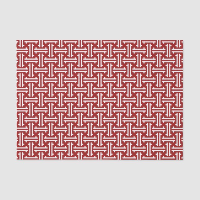 Papel De Seda Chino frío Art Deco, rojo oscuro y blanco (Anverso)