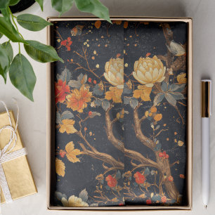 Papel De Seda Chinoisería de hoja naranja negra de otoño