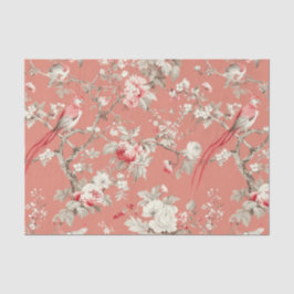 Papel De Seda Chinoiserie Asia Bird Floral WhitePink Decoupage