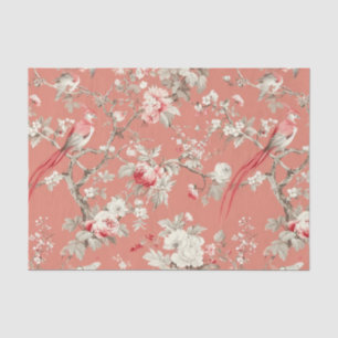 Papel De Seda Chinoiserie Asia Bird Floral WhitePink Decoupage