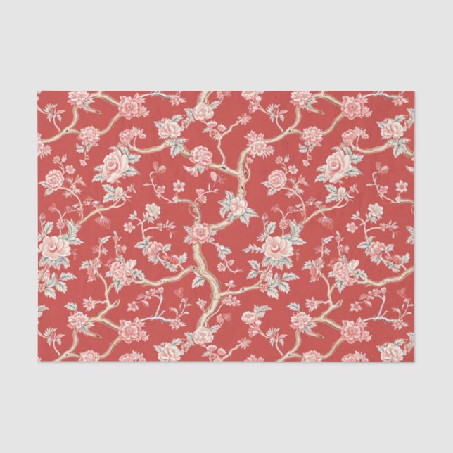 Papel De Seda Chinoiserie Asia Red Pink Floupage (Anverso)