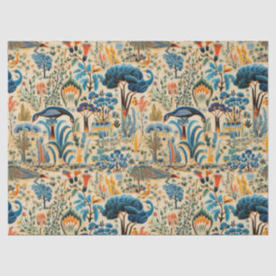 Papel De Seda Chinoiserie Aves Exóticas Patrón Botánico (6)