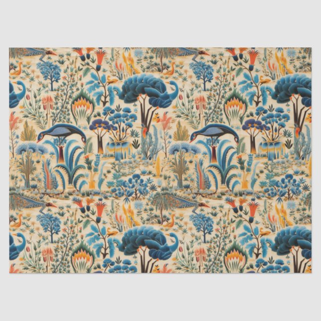 Papel De Seda Chinoiserie Aves Exóticas Patrón Botánico (6) (Anverso)