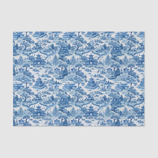 Papel De Seda Chinoiserie azul Porcelaine chinese (Anverso)