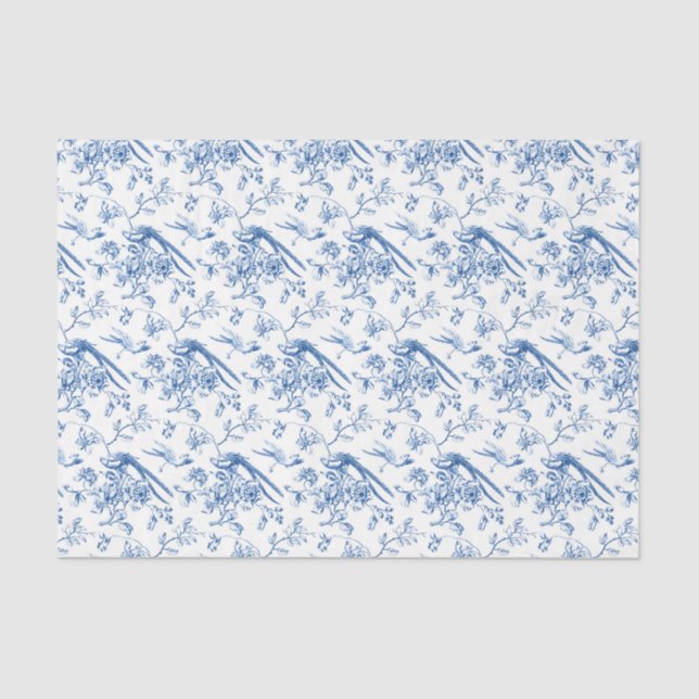 Papel De Seda Chinoiserie Blue Flowers & Birds Decoupage (Anverso)