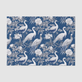 Papel De Seda Chinoiserie Blue White Birds Pintar Desnudo