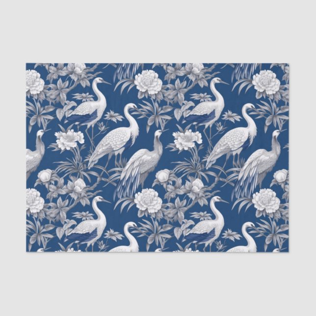 Papel De Seda Chinoiserie Blue White Birds Pintar Desnudo (Anverso)