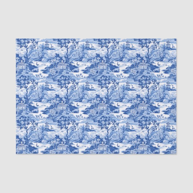 Papel De Seda Chinoiserie Blue & White Pagodas (Anverso)