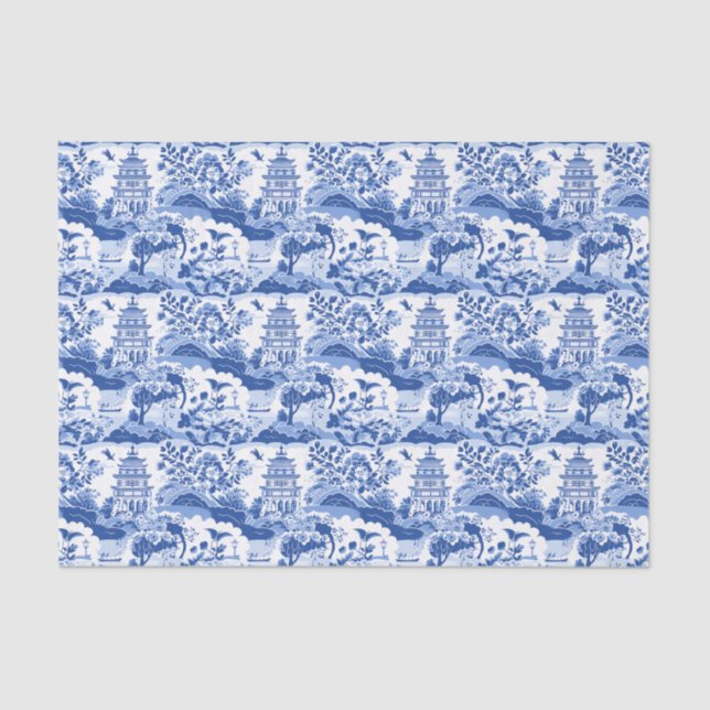 Papel De Seda Chinoiserie Blue & White Pagodas (Anverso)