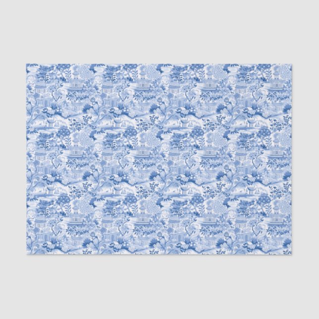 Papel De Seda Chinoiserie Blue & White Pagodas (Anverso)