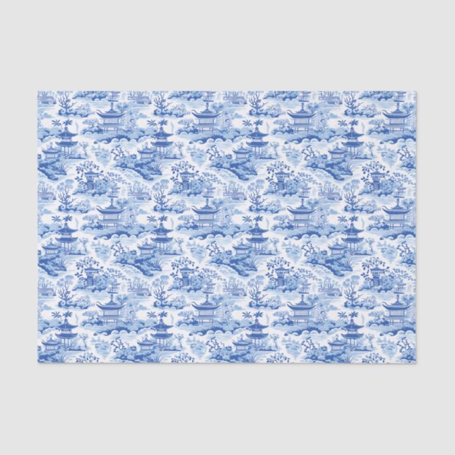 Papel De Seda Chinoiserie Blue & White Pagodas (Anverso)