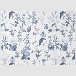 Papel De Seda Chinoiserie Blue White Wildflower Decoupage Floral
