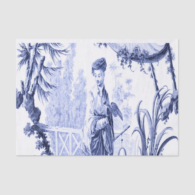 Papel De Seda Chinoiserie china azul y blanca (Anverso)