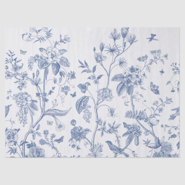 Papel De Seda Chinoiserie clásica azul y blanco (Anverso)