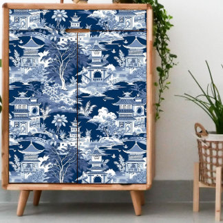 Papel De Seda Chinoiserie Decoupage azul oscuro y blanco