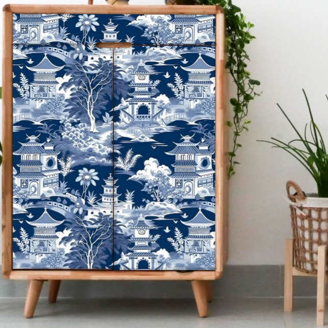 Papel De Seda Chinoiserie Decoupage azul oscuro y blanco (Subido por el creador)