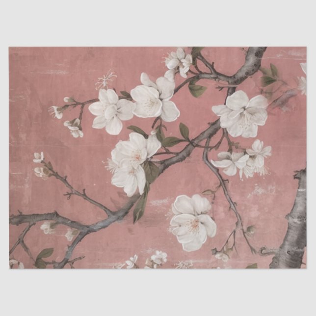 Papel De Seda Chinoiserie Dusty Pink Cherry BlossBackground (Anverso)